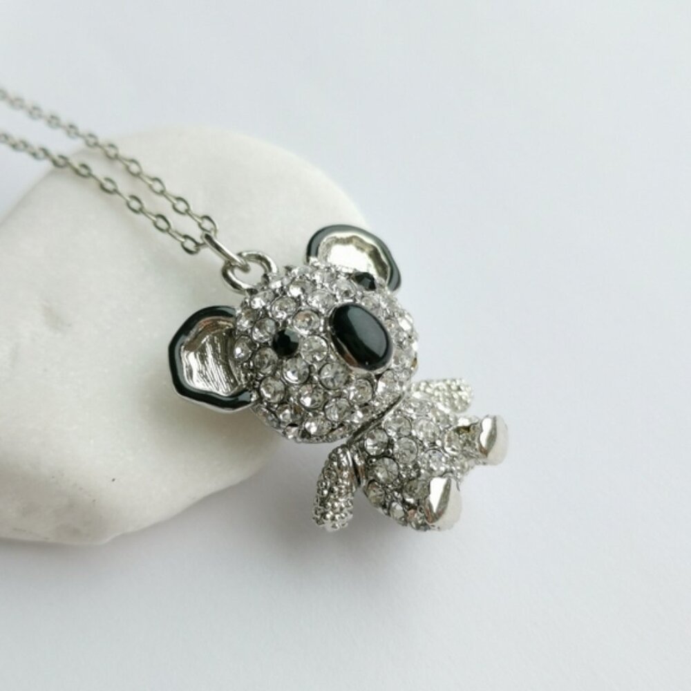 Teddy Koala Bear Pendant Necklace in Silver tone with Swarovski Crystals